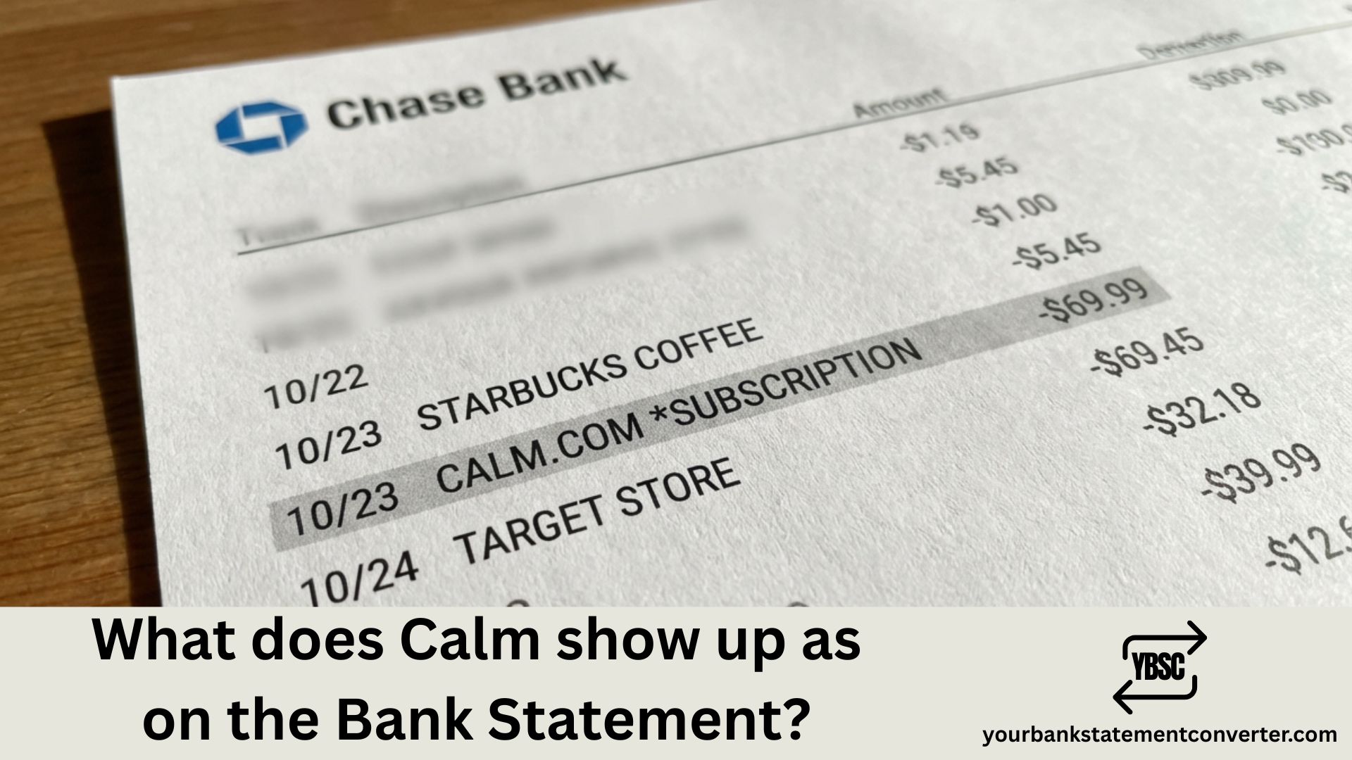What does Calm show up as on Bank Statement