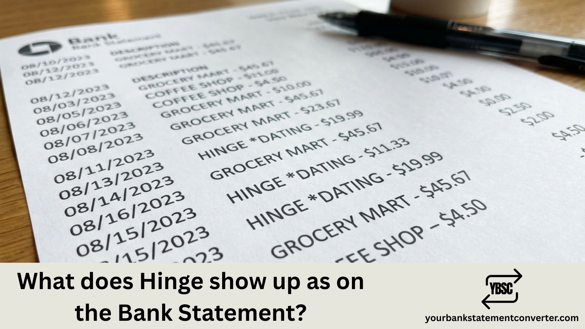What does Hinge show up as on the Bank Statement