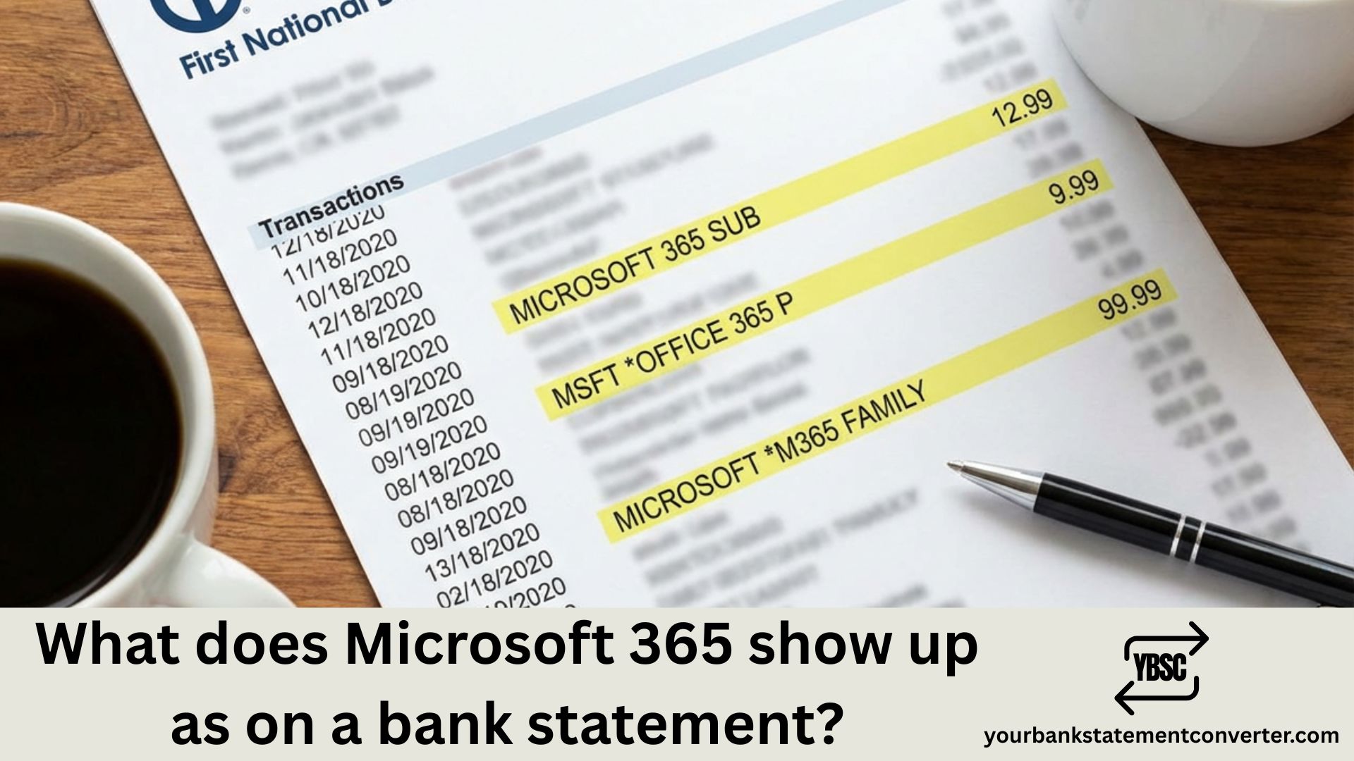 What does Microsoft 365 show up as on Bank Statement