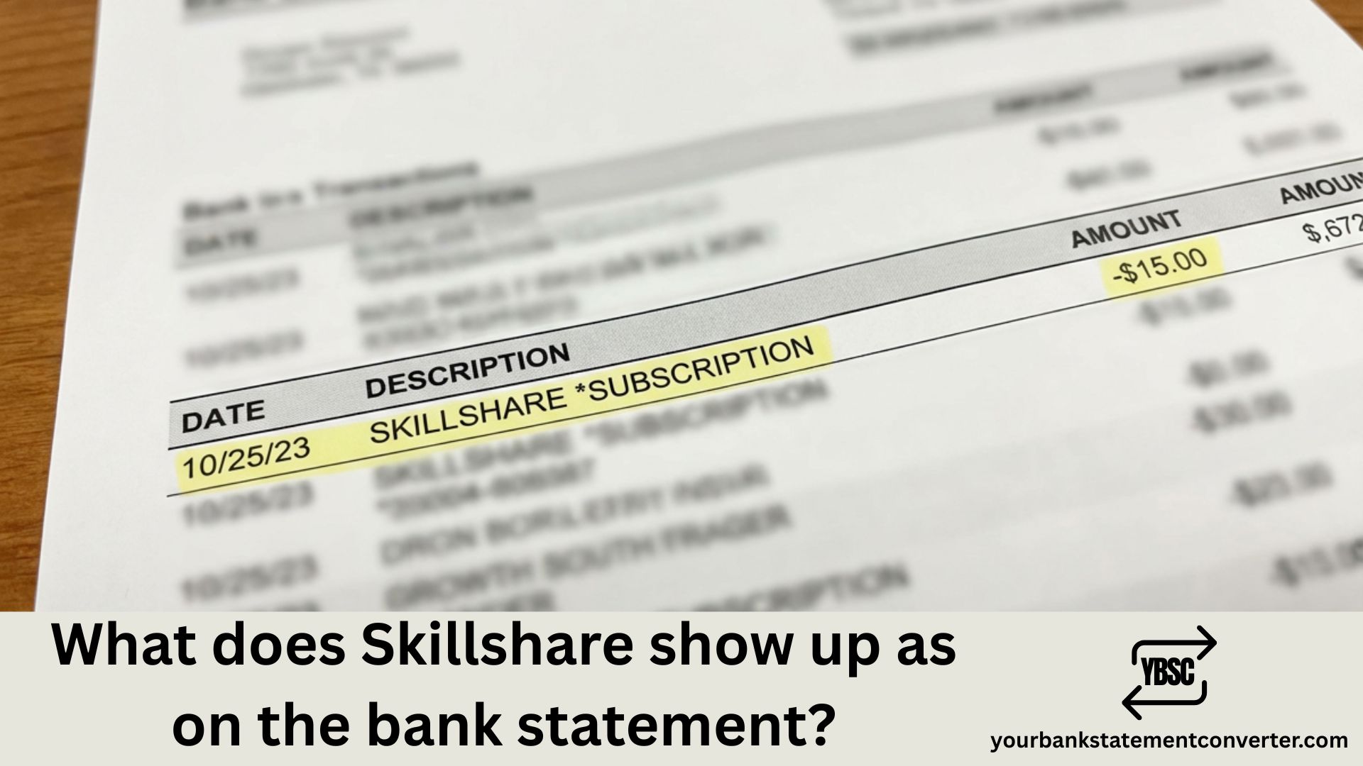 What does Skillshare show up as on Bank Statement