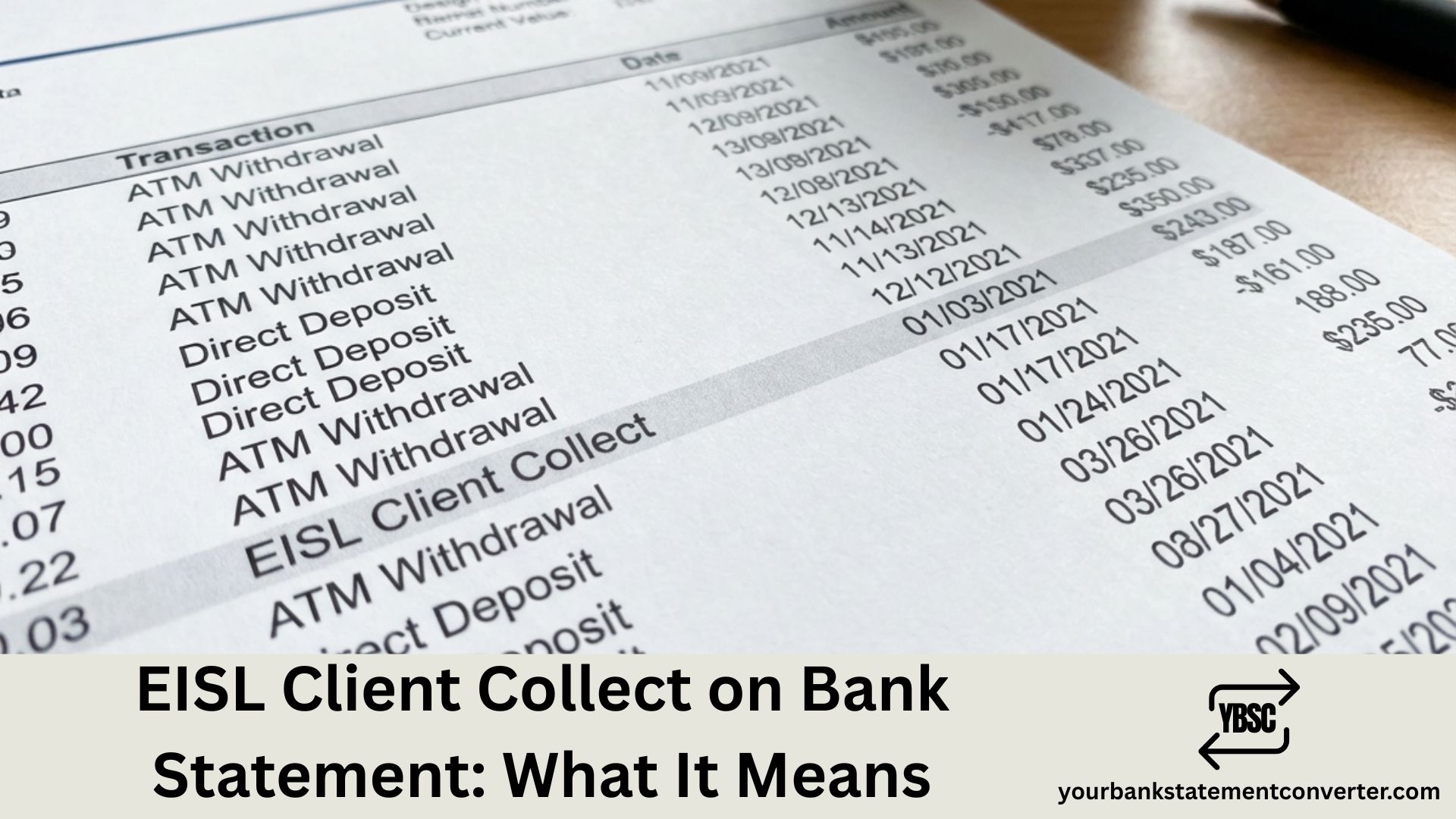 EISL Client Collect on Bank Statement What It Means