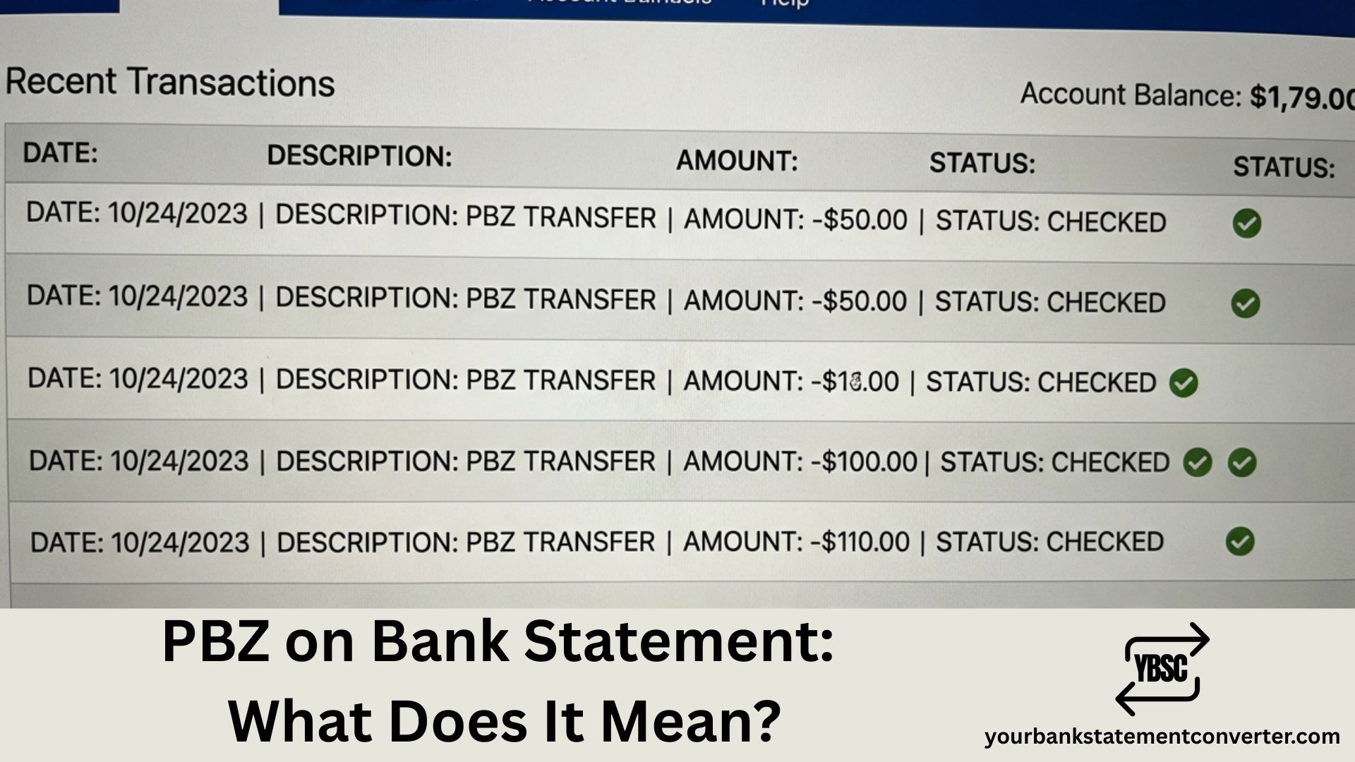 PBZ on Bank Statement