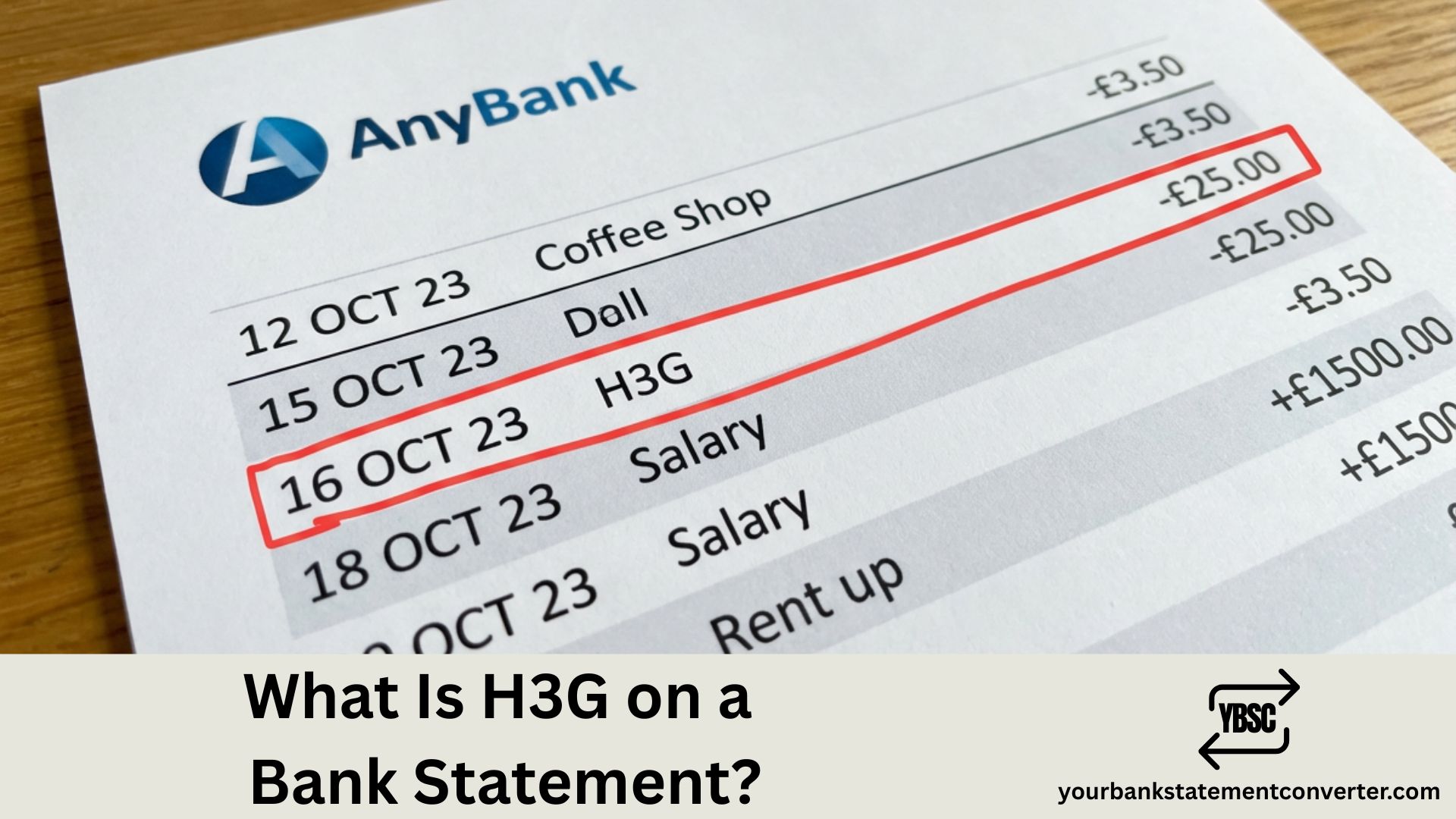 h3g on bank statement