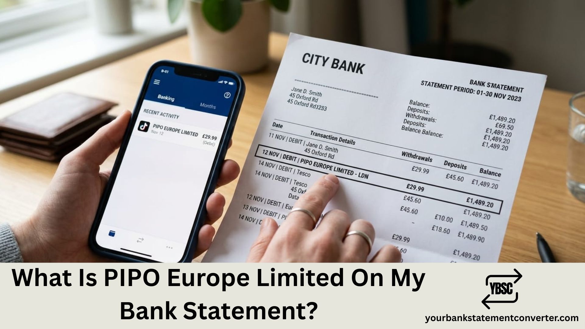 what is pipo europe limited on bank statement