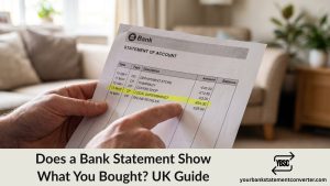A bank statement showing merchant names but no itemised purchase detail