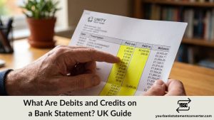 Debit and credit columns highlighted on a UK bank statement