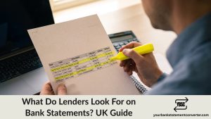 A lender reviewing income and spending entries on a UK bank statement