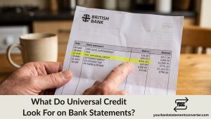Bank statement entries being reviewed for a Universal Credit claim