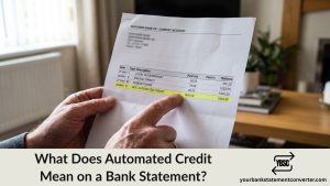 Finger pointing at an automated credit entry on a UK bank statement