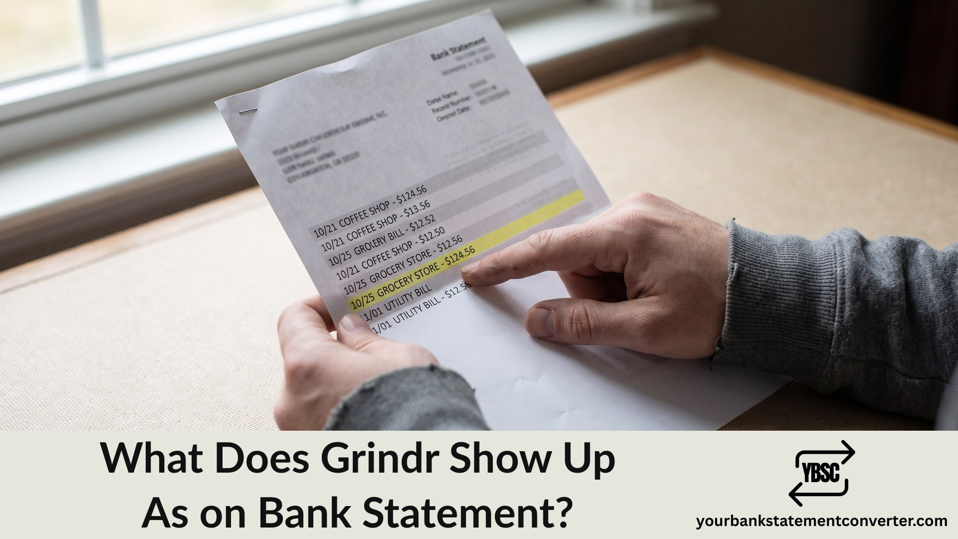 Finger pointing at a Grindr subscription charge on a bank statement
