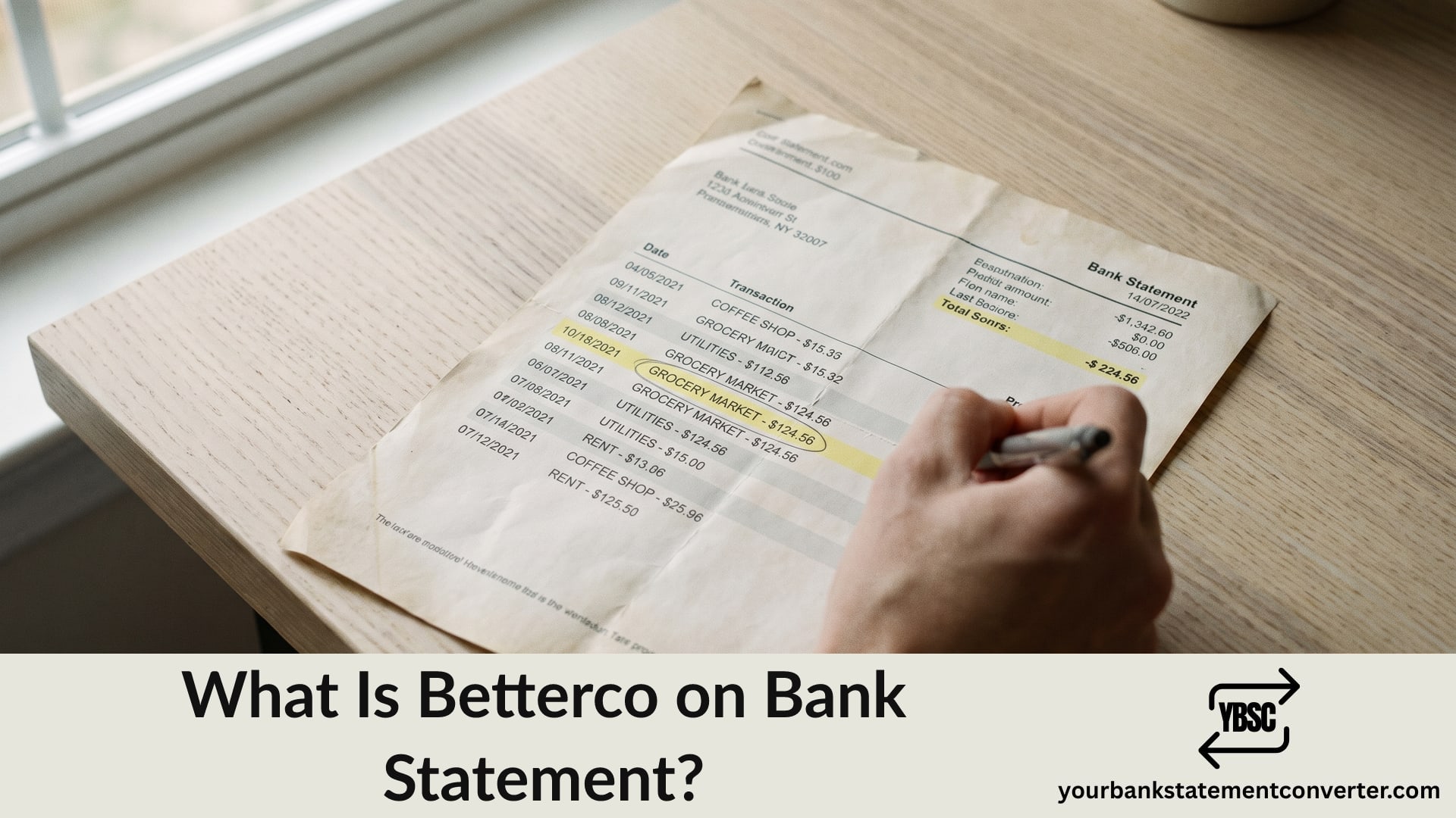 Finger pointing at a Betterco direct debit on a bank statement