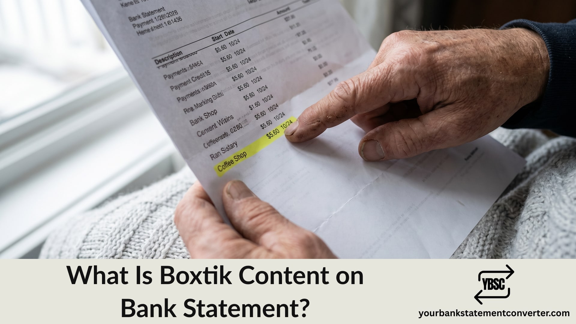 Finger pointing at a Boxtik Content charge on a bank statement