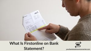 Finger pointing at a Firstonline entry on a bank statement