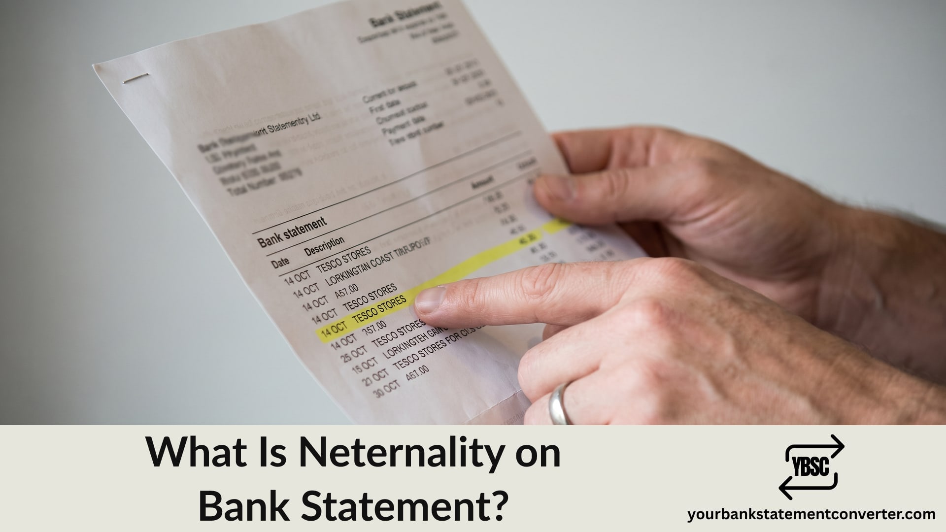 Finger pointing at a Neternality subscription charge on a bank statement