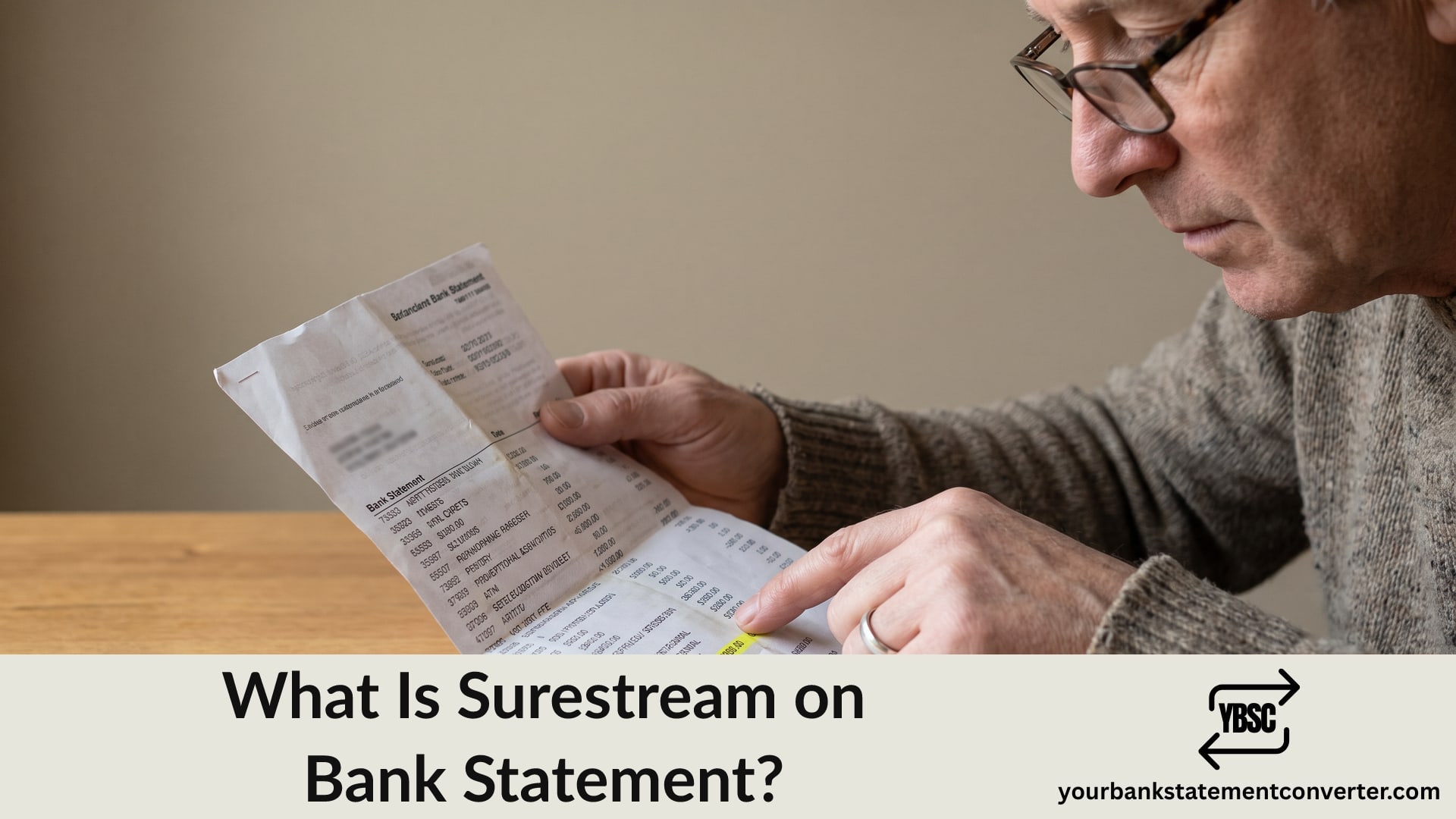 Finger pointing at a Surestream charge on a bank statement