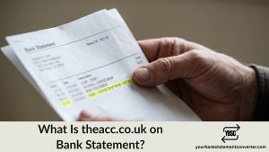 Finger pointing at a theacc.co.uk charge on a bank statement